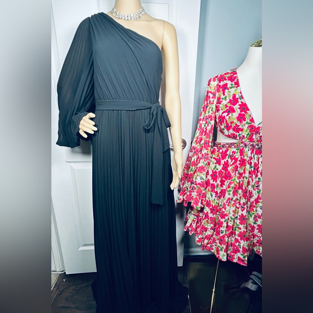 Lulus Divine Charm Black Pleated One-Shoulder Maxi Dress Size Medium - Picture 10 of 12